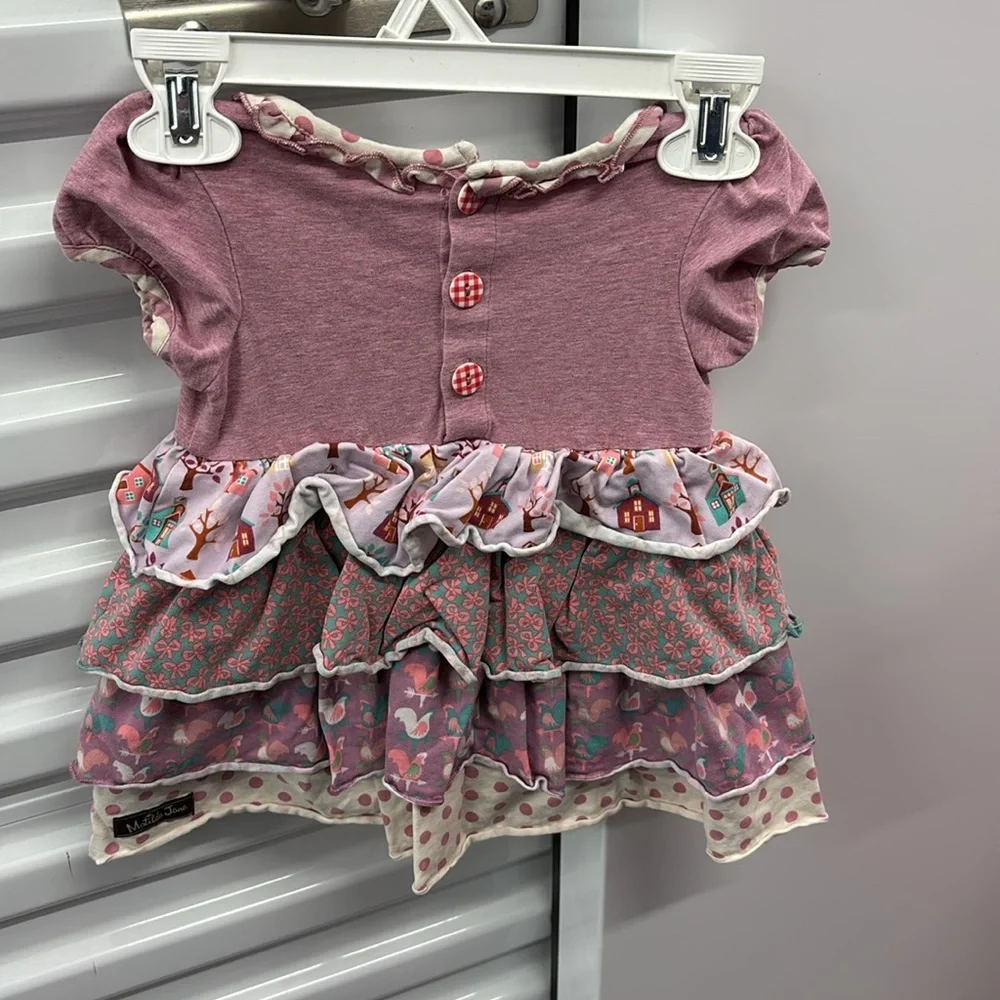 Matilda Jane Pink Purple Ruffled Dress Houses Bows Chickens Polka Dots 12-18M - Picture 7 of 16
